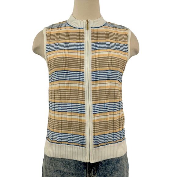 St. John Striped Sleeveless Sweater Vest Full Zip Wool Cotton Blend | Size Small - Picture 1 of 12